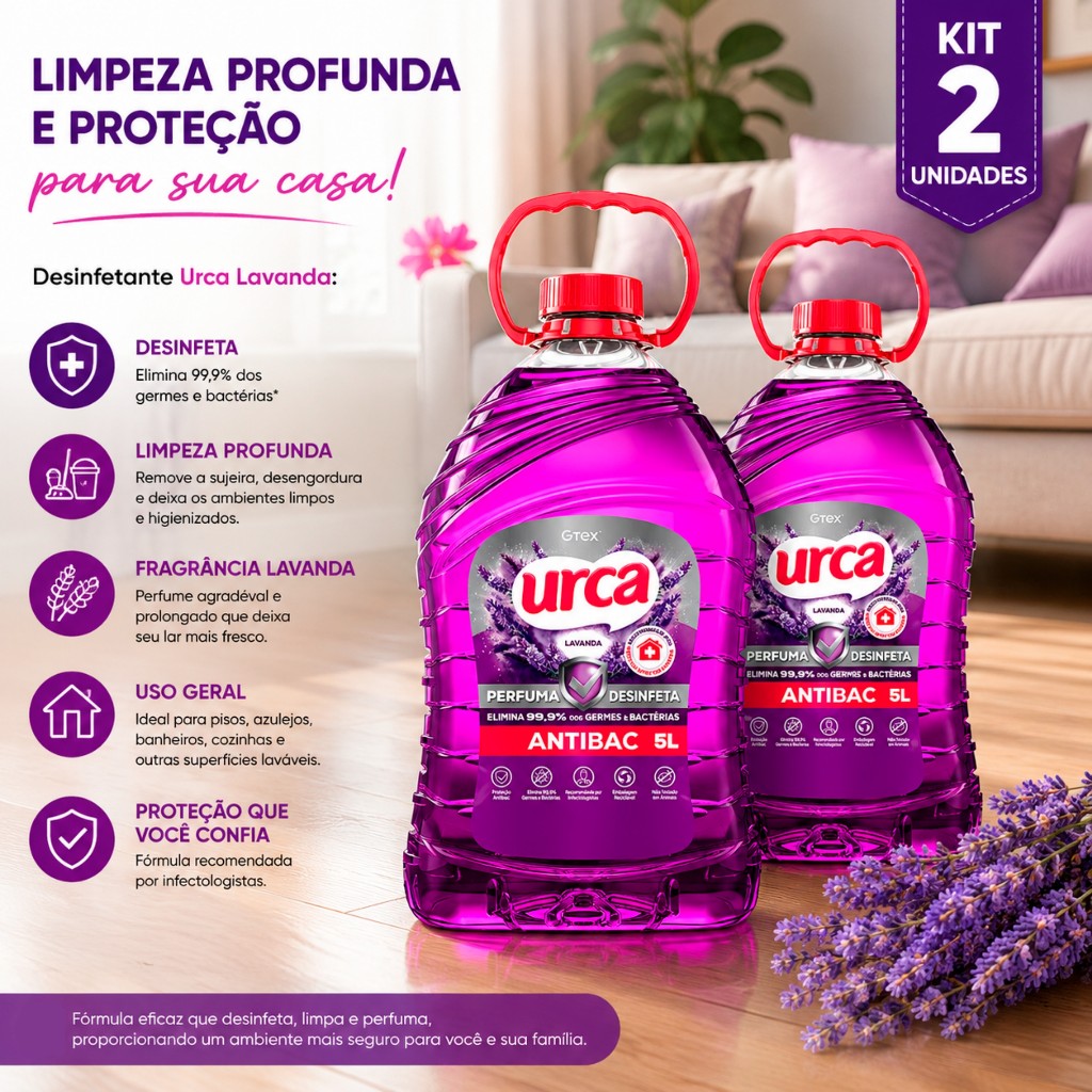 Kit 2 DESINFETANTES URCA LAVANDA 5L
