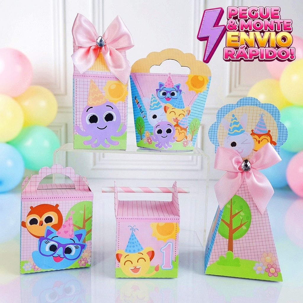 Kit Caixas Bolofofo Menina PEGUE E MONTE - Lembrancinha para Festa Infantil - Aniversário - Kit Festa