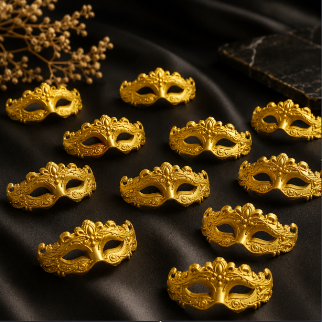 Kit Mini Máscaras Lembrancinha Venezianas 10 Unidades para Festa, Confeitaria Brinde Anel Guardanapo
