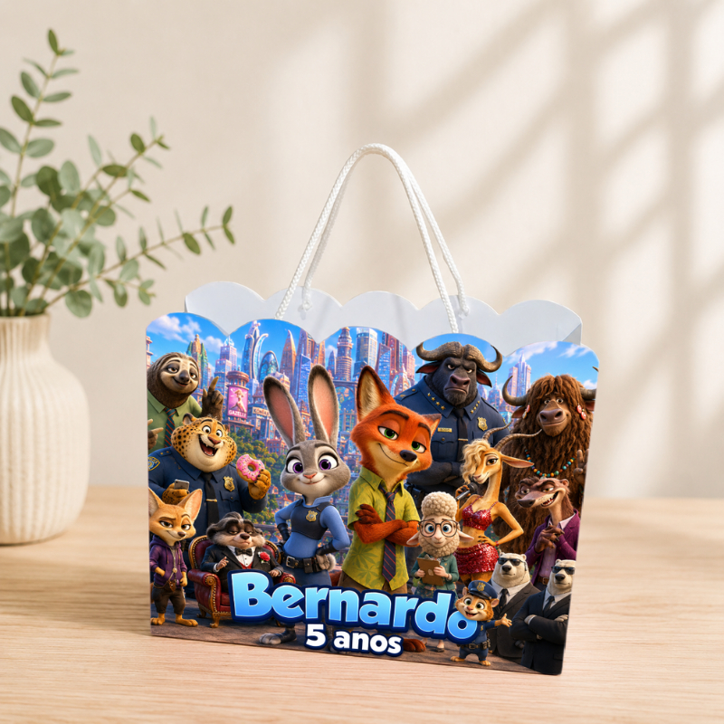 Sacolinha Personalizada Zootopia Pegue e Monte Lembrancinha Aniversário Infantil Mimos Festa