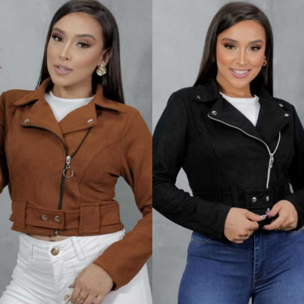 Jaqueta Feminina Elegante em Suede Scuba Tecido Premiun com Fivela e Zíper -quentinha, Super Estilosa Moda 2026 — imagem 2 de 2