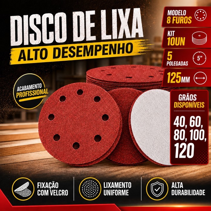 Kit 10 Lixa Orbital Parede Madeira Massa Corrida Para Lixadeira