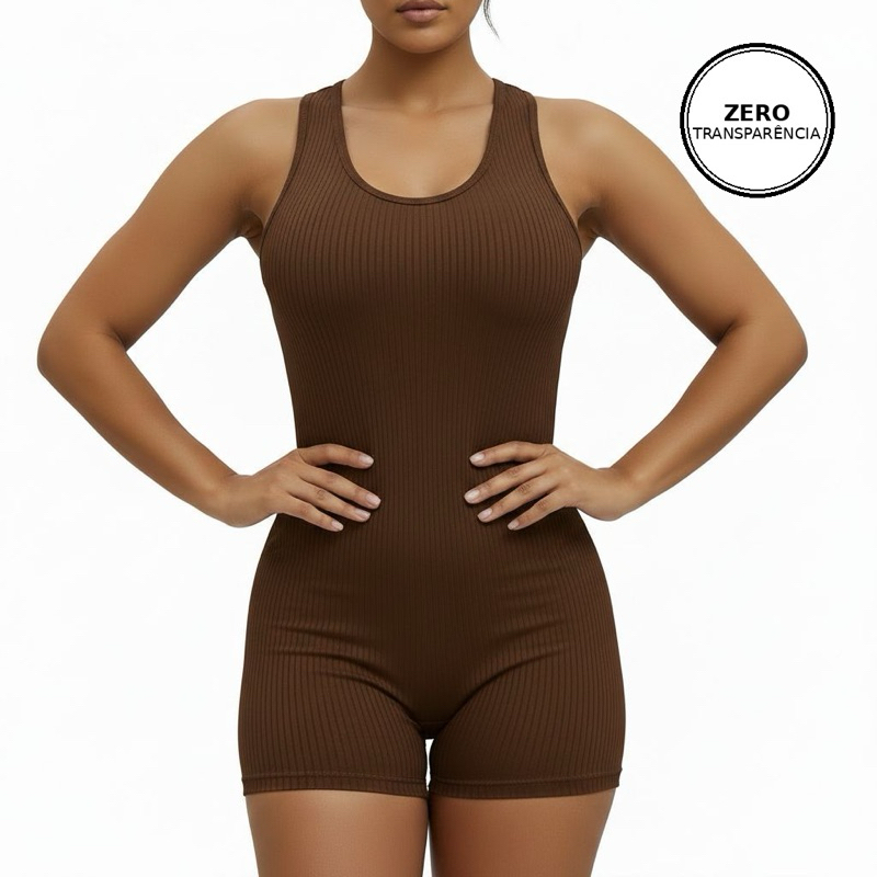 Macaquinho Fitness Feminino Canelado Academia Zero Transparência Modelador Curto