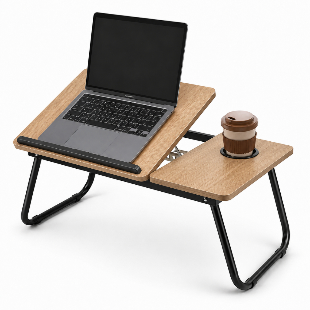 Mesa para Notebook na Cama Dobrável em Madeira, Portátil e Ergonômica, com Ângulo/Inclinação Ajustável