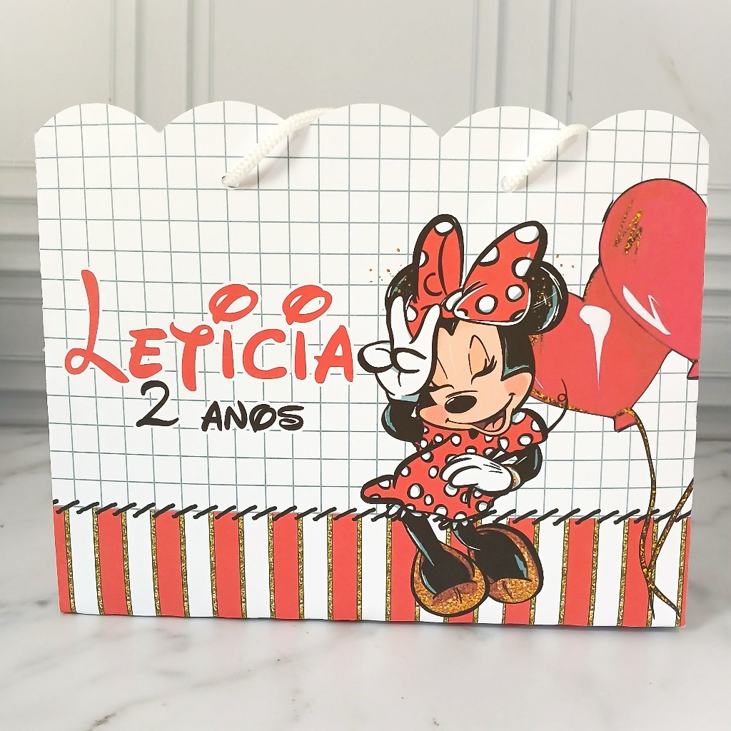 Sacolinha Personalizada Minnie Vermelha PEGUE E MONTE Lembrancinha de Festa Aniversário Infantil