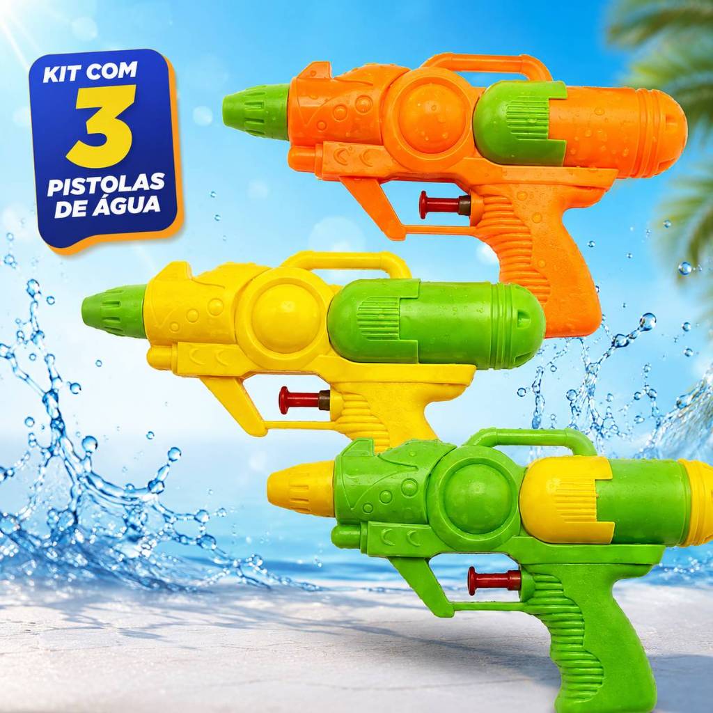 Kit 3 Pistola de Agua Arminha Arma de Brinquedo para Piscina Praia Mar Lançador Crianças e Adultos