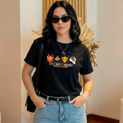Camisa Feminina 100% Algodão Adulto Estampa Rei Leão Timão e Pumba