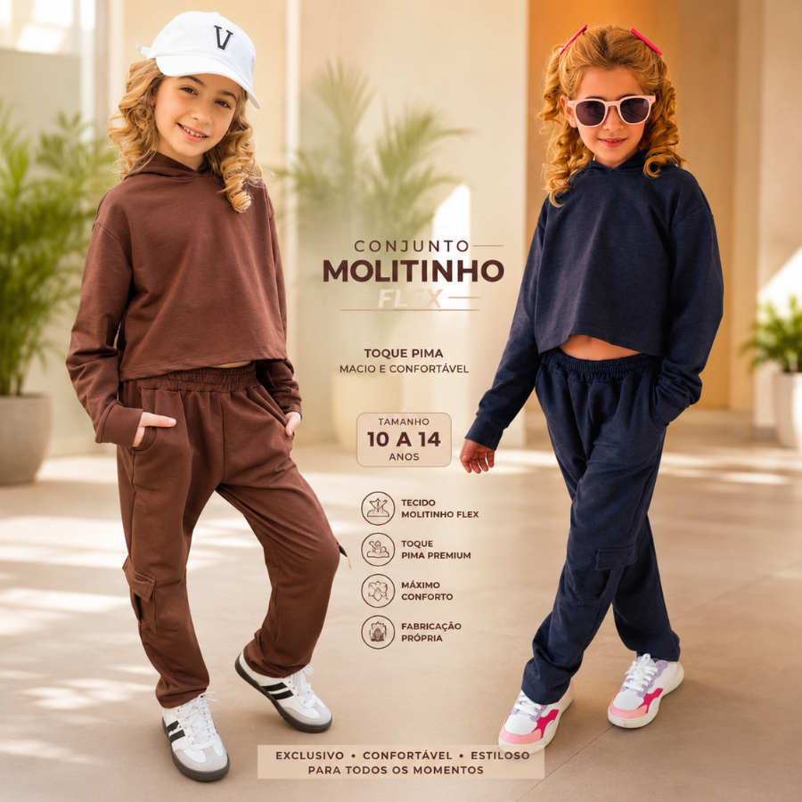 Conjunto Infantil Juvenil Moletinho Premium Menina Calça Cargo+Casaco  Manga Comprida Tamanho 10 ao14 Envio Rápido