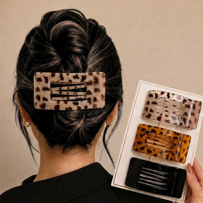Presilha Quadrada Brilhante Prendedor Garra De Cabelo Feminino Desig Versátil e Elegante Tartaruga