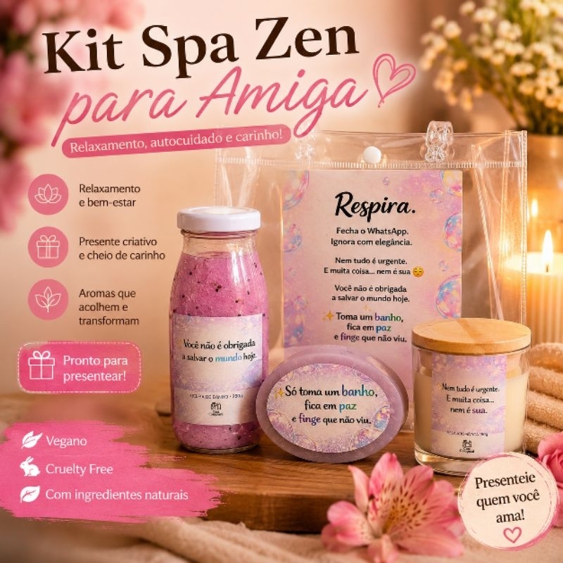 Kit Spa Relaxante para Amiga – Respira | Presente Criativo, Auto cuidado, Banho Premium