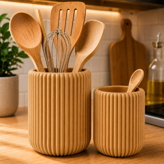 Organizador de Cozinha Porta Utensílios Canelado Pote Bancada Pia Talheres Banheiro Escri…