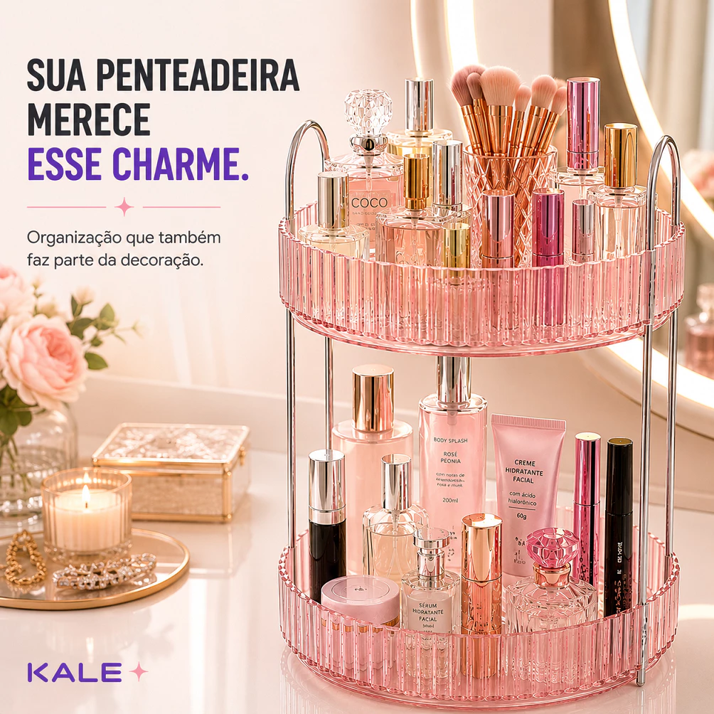 Organizador de Maquiagem e Perfumes 2 Andares Acrílico Rosa para Penteadeira e Cosméticos — imagem 1