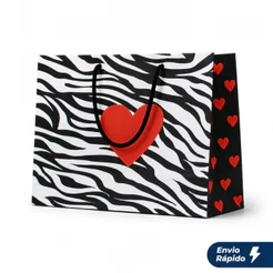 Kit 10 Sacolas Kraft Coração Vermelho 18x25x8 Horizontal