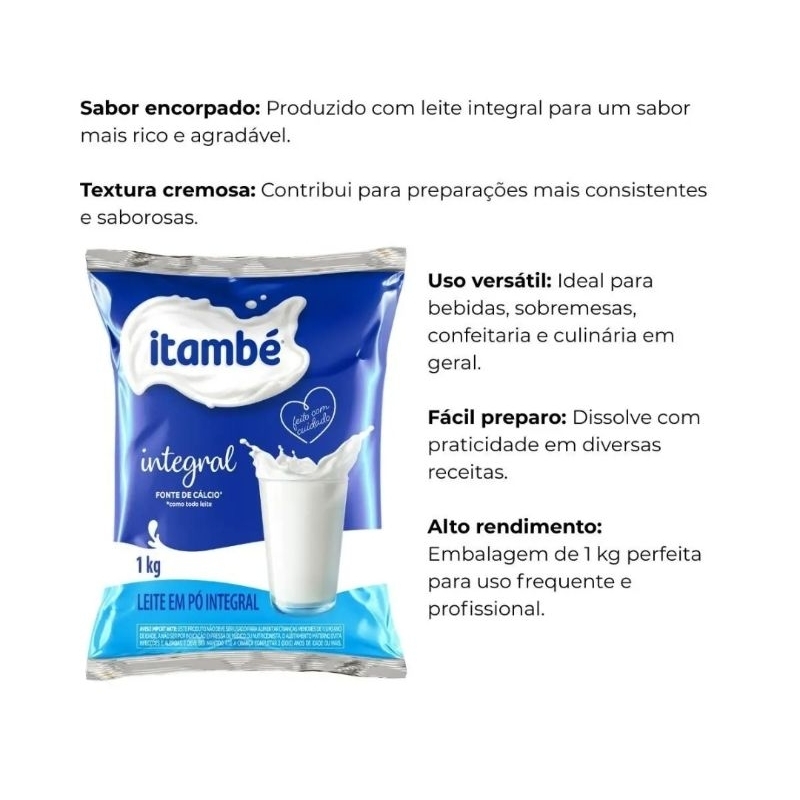 Leite em Pó Integral 1kg Itambé - Fonte de Cálcio e Sabor Encorpado