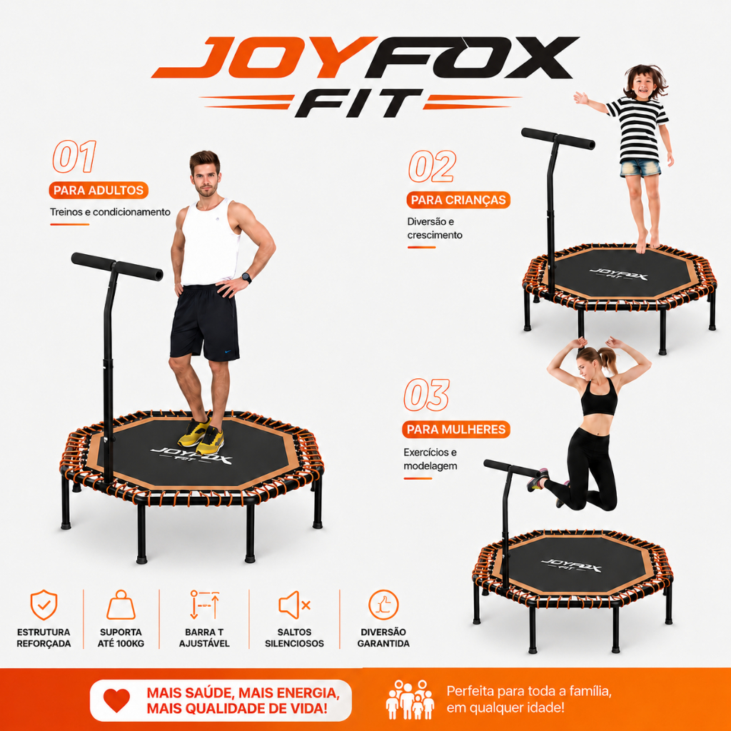 Cama Elástica JOYFOX FIT 42 Polegadas Dobrável para Adultos e Crianças com Barra Ajustável 3 Níveis Silenciosa até 200kg