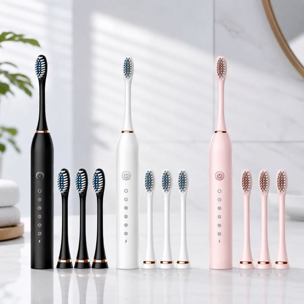 Escova de Dentes Elétrica Recarregável Portátil Inteligente IPX7 | Ultrassônica com Cabeças Substituíveis Prova dágua