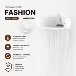 Ducha Chuveiro Fashion 220V/7500W Lorenzetti 220V - Original