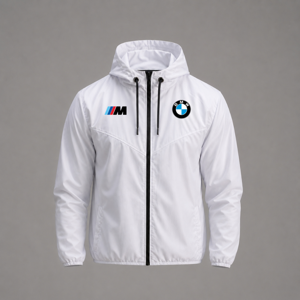 Jaqueta Corta Vento B M W 02 Com Capuz, Bolso e Zíper - Academia Corrida Esporte