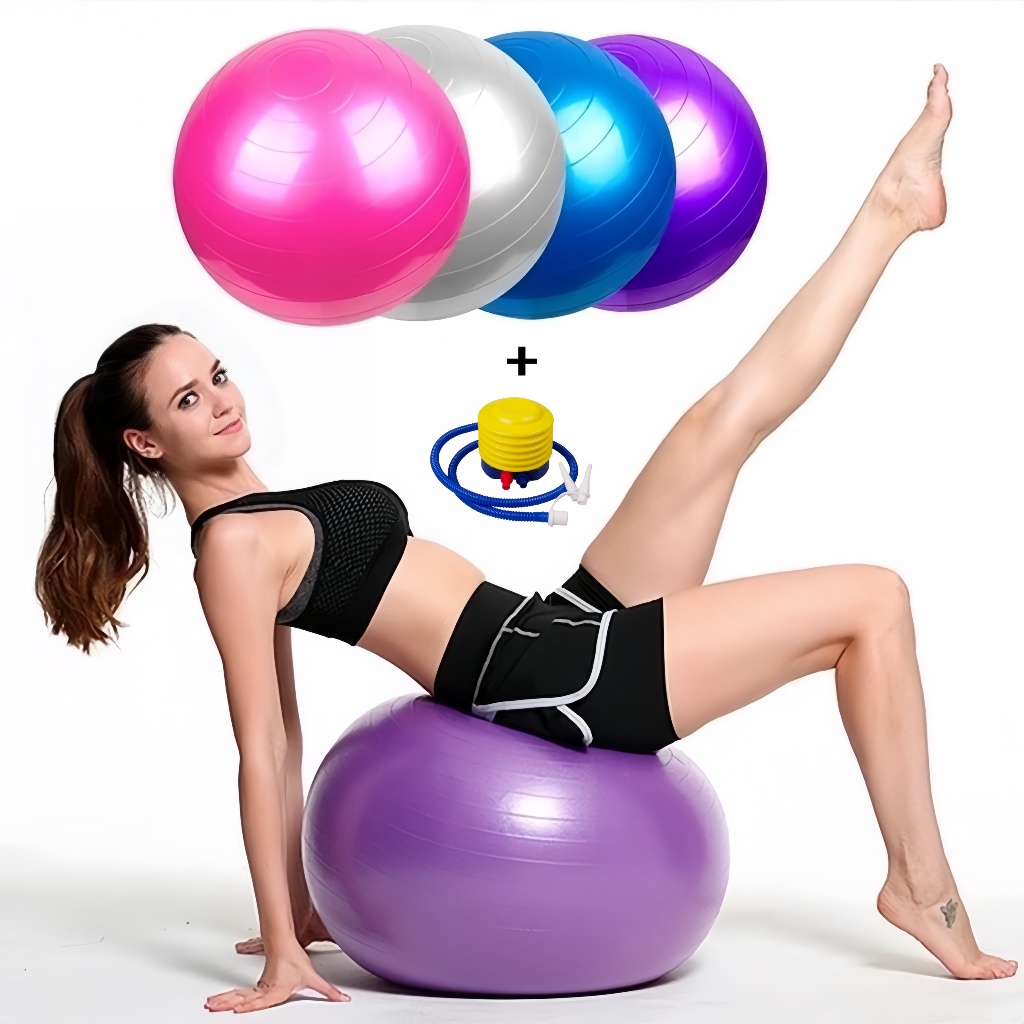 KIT Bola de Ginastica Pilates Suíça 55/65cm para Exercícios Alongamento Yoga Fitness Até
