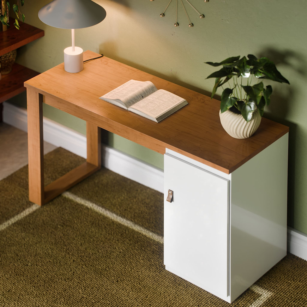 Escrivaninha 115 cm Paris Mesa Para Escritório Home Office Com Porta E Puxador D