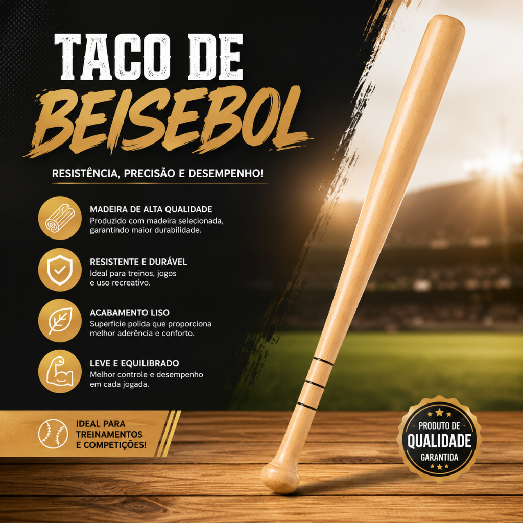 TACO DE BASEBALL DE MADEIRA MACIÇA BASTÃO BEISEBOL Casa Sala Esporte Decoração