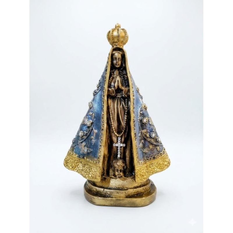 Nossa Senhora Aparecida Azul Tradicional em Gesso Artesanal Pintada à Mão para Decoração Religiosa Católica