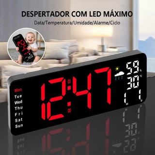 Relógio De Parede Digital De Mesa Grande Luz Led Com Exibição Da Temperatura E Da Data