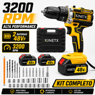 Kit Furadeira de Parafusadeira 48VF 2 Baterias 28pcs Iluminação LED Maleta Brushless Sem Fio diy KINETX