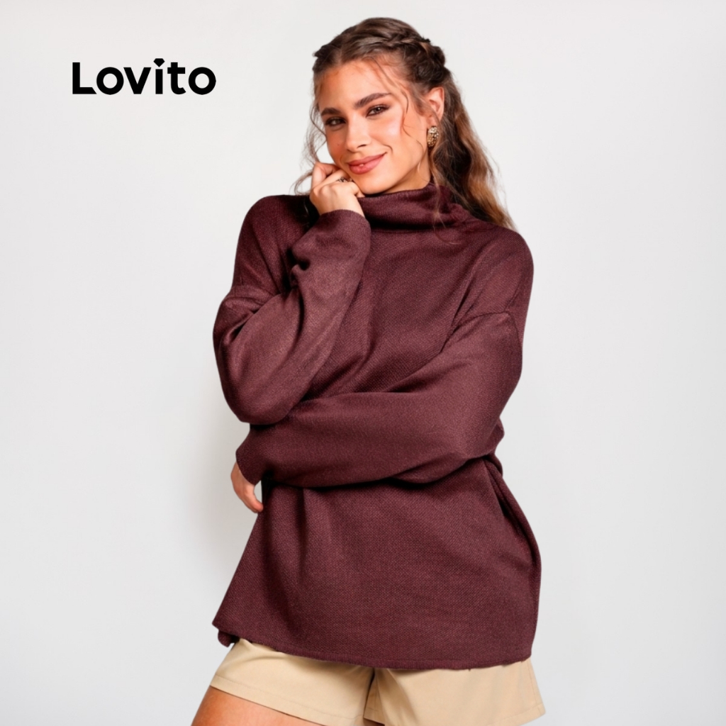 Lovito Suéter Feminino de Tricot com Gola Alta SWB22942324