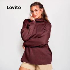 Lovito Suéter Feminino de Tricot com Gola Alta SWB22942324