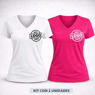 Kit 2 Camisas Baby Look 100% ALGODÃO Personalizadas Com SUA MARCA LOGO DO SEU NEGOCIO ALTA DEFINIÇÃO