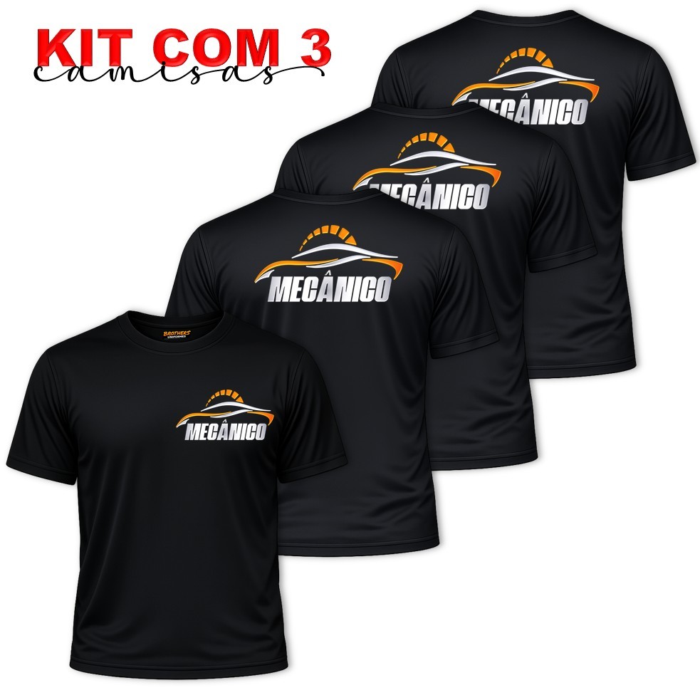 KIT COM 3 Camisas Camisetas Masculinas Uniforme Profissional MECÂNICO Automotivo Oficina Mecânica Carro Moto Dry Fit