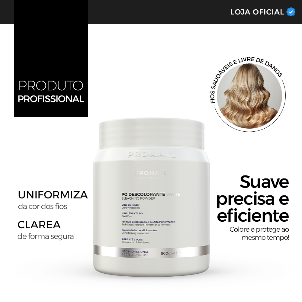 Pó Descolorante Branco Ultra Clareador Abre ate 9 tons 500g