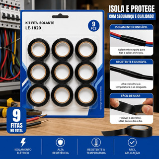 Kit 9 Fitas Isolantes Elétricas Alta Aderência Resistentes Para Reparos e Instalações LE1820