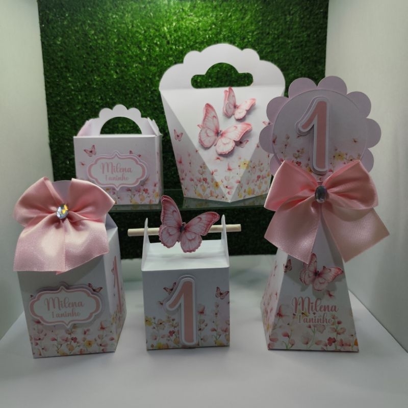 Kit Personalizados caixinhas Jardim das Borboletas Aquarela/Lembrancinhas /Festa Aniversário - para colar e montar