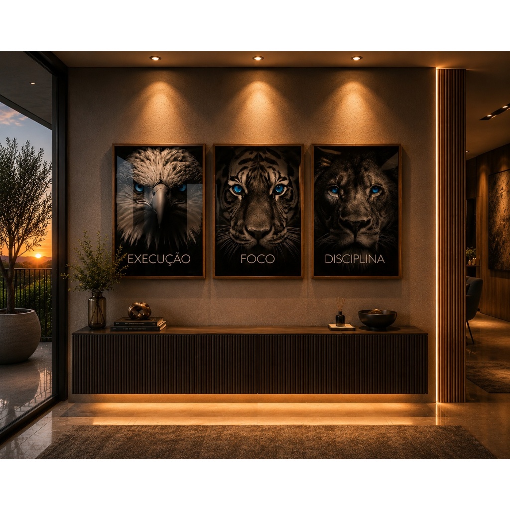 Quadro Decorativo Motivacional Disciplina Foco Execução 3 Telas Sala Quarto Escritório · foto 2