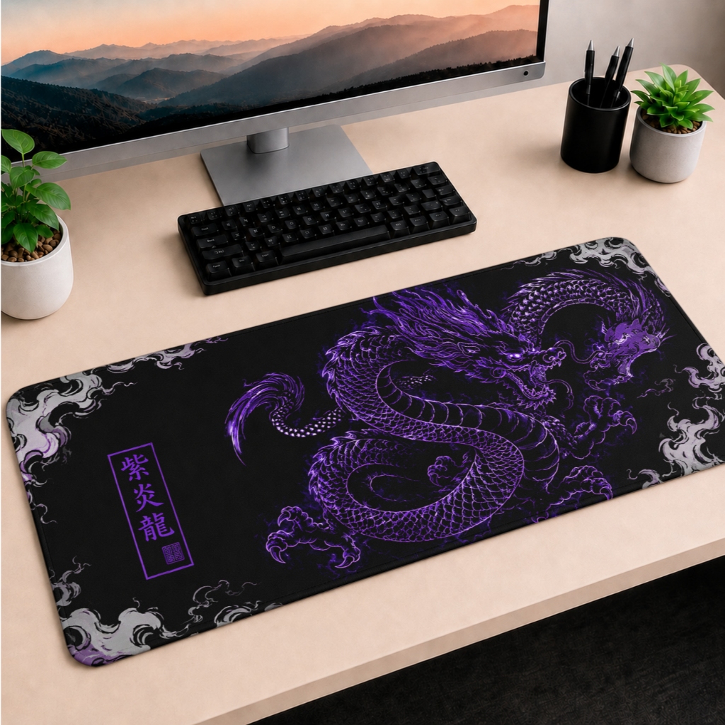Mouse Pad Gamer Dragão Roxo Antiderrapante 90x40 70x35 50X40 25x20 Informática