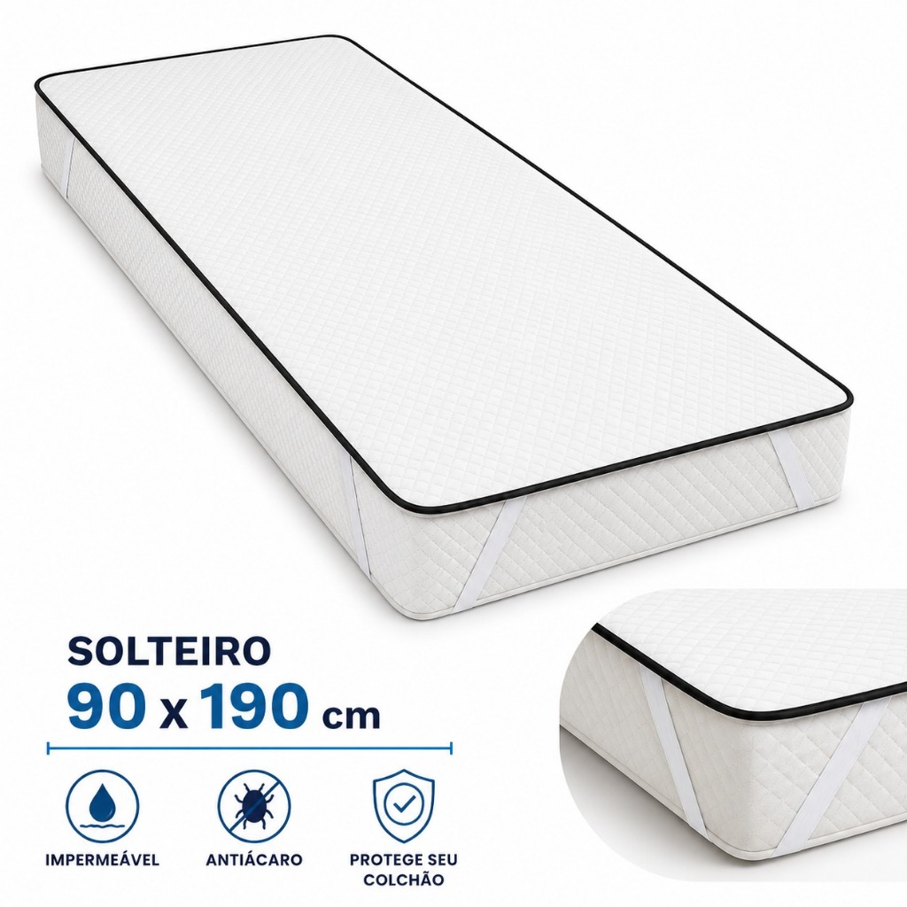 Protetor de Colchão Solteiro Impermeável 90x190cm Matelado Lavável Antiácaro com Elástico