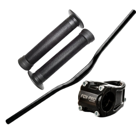 Guidão Curvo 700mm + Mesa Fox Pro 31.8mm + Manopla Gios 150mm Bmx Mtb Bike Bicicleta