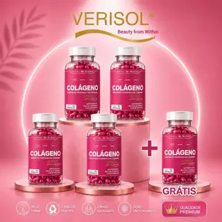 Kit 5 Potes de Suplemento Colágeno Verisol Hidrolisado Premium para Rejuvenescimento da Pele