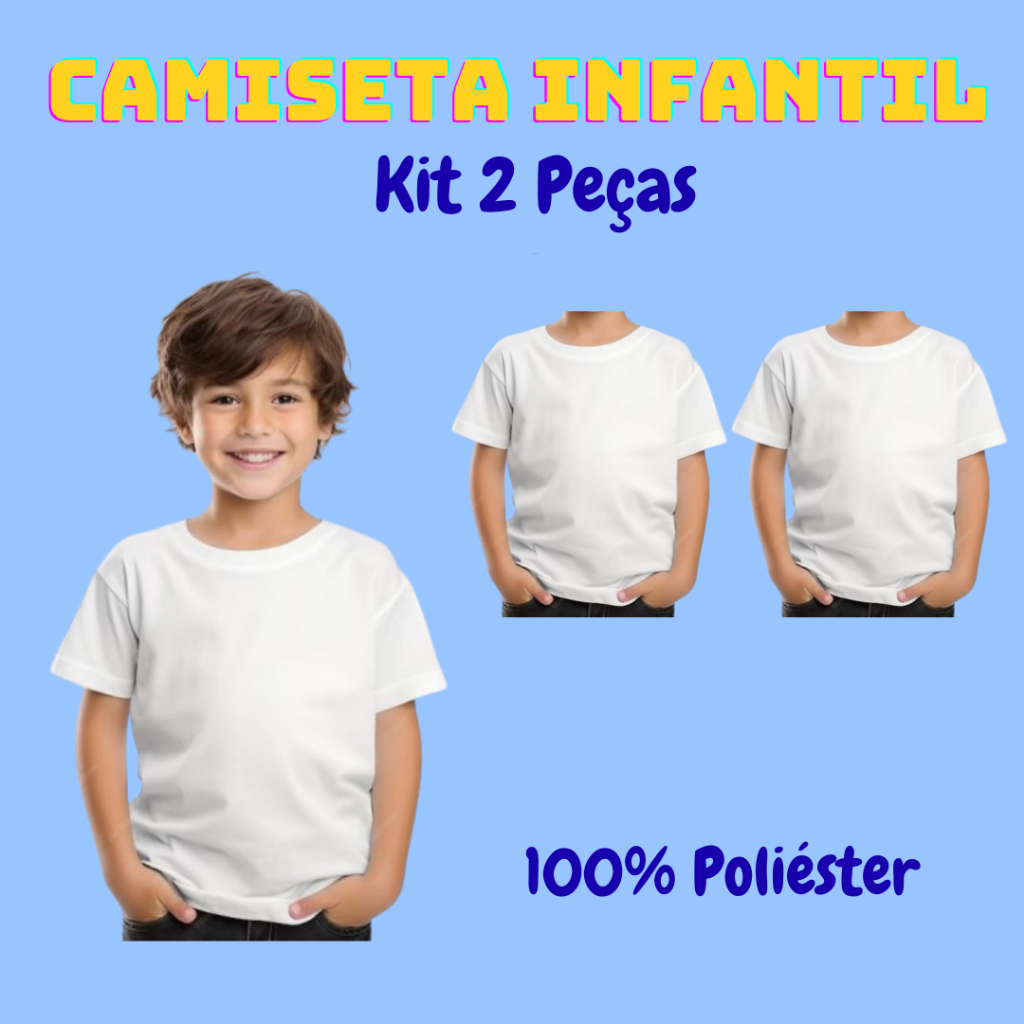 Kit 2 Camisetas Infantil Branca Lisa Blusa Escolar