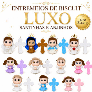 Kit Biscuit Rosário Santinhos Anjos Luxo para Artesanato Lembrancinhas Comunhão Crisma Religioso