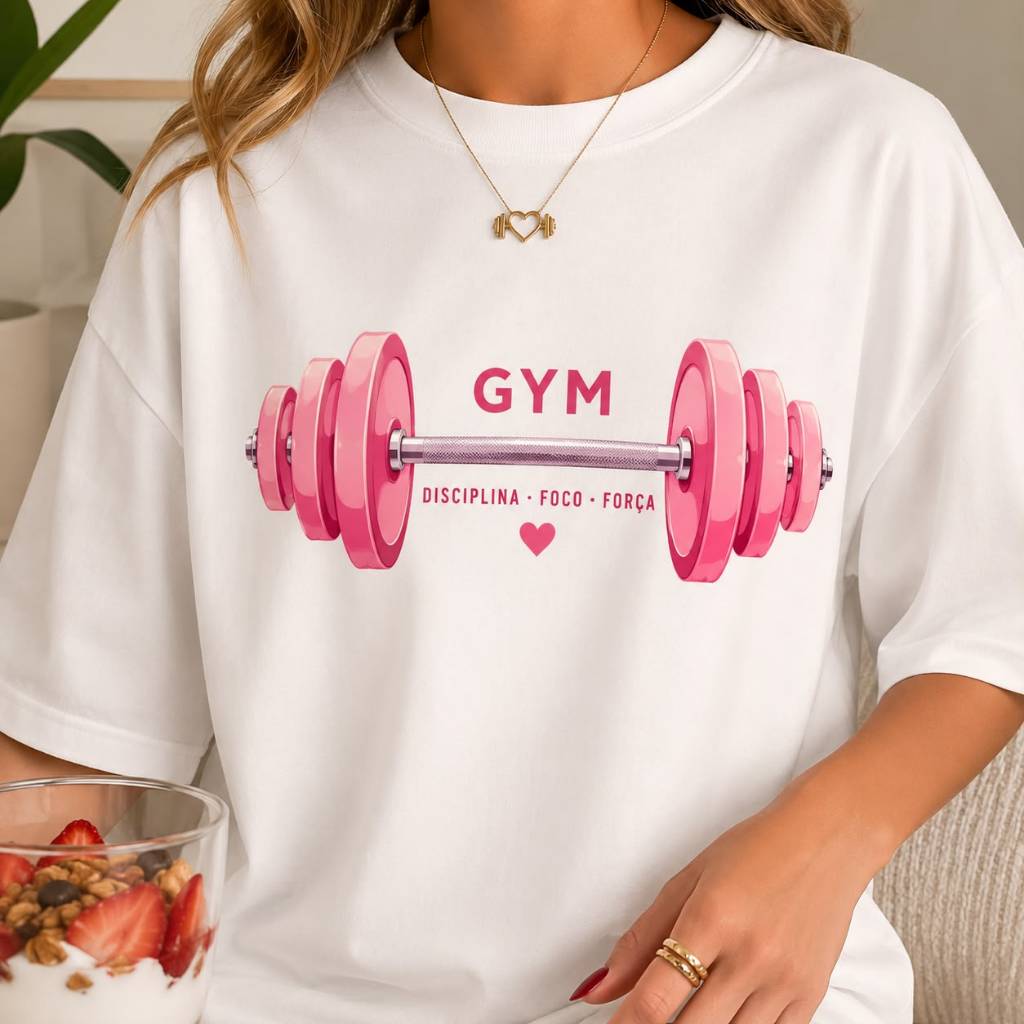 Camiseta Feminina Musculação Streetwear Estilosa Treino Academia GYM Halteres Fitness 100% Algodão Premium Dia Dia Verão
