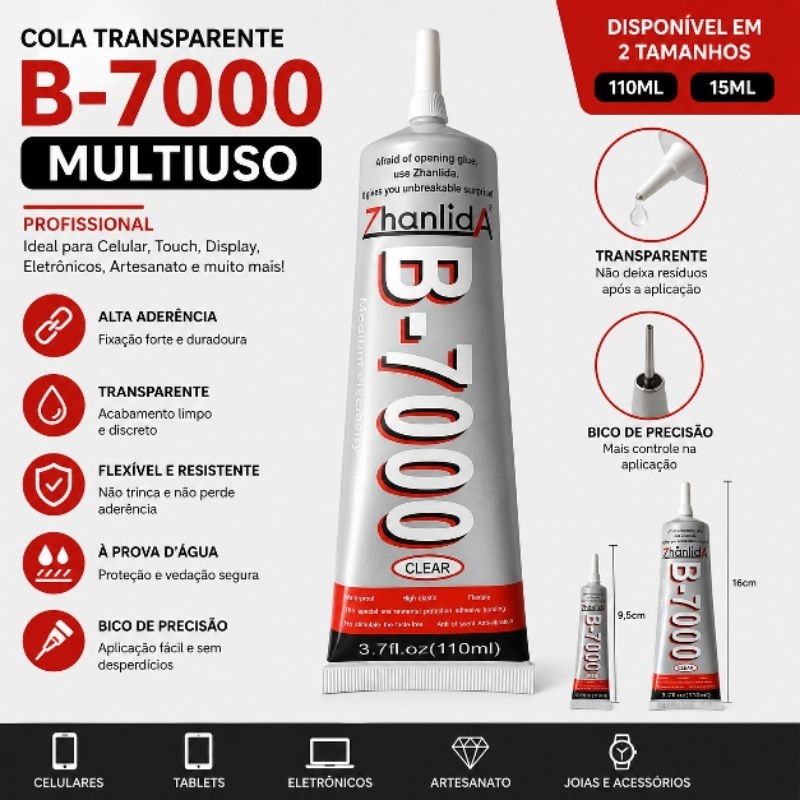 Cola Para Celular Touch / Display / frontal transparente B-7000 Multiuso - 110Ml / 15ml