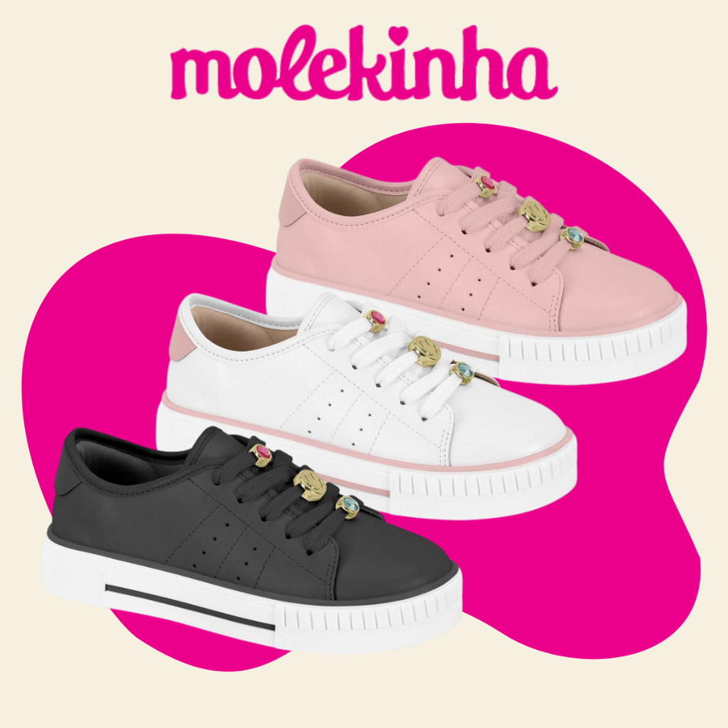 Tênis Feminino Molekinha Infantil Confortável Casual Ajustável Leve Macio Menina