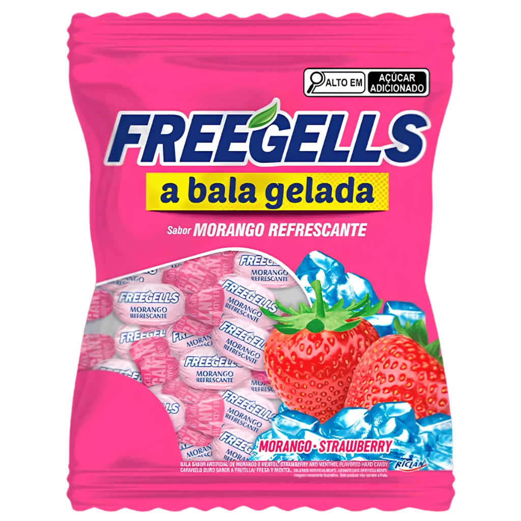 Balas Dura Morango Refrescante Freegells 475g Riclan