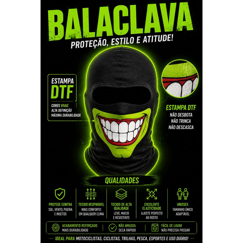 Balaclava Touca Ninja Personalizada Preta Moto Frio Proteção Moto Ciclismo