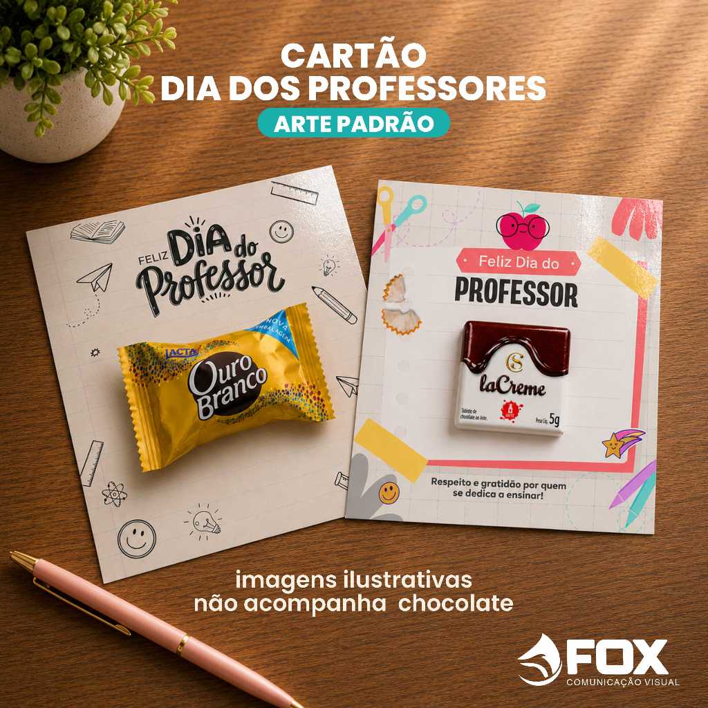 Cartão para dia dos Professores - 9x10cm -  Somente frente - Papel 300g com verniz