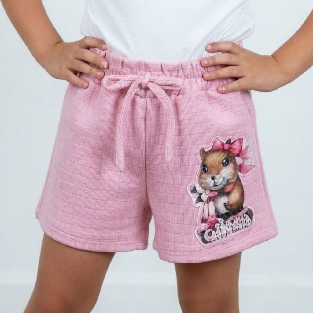 Short Infantil Menina Bermuda Juvenil Feminino Estampado Verão Rosa Envio Imediato