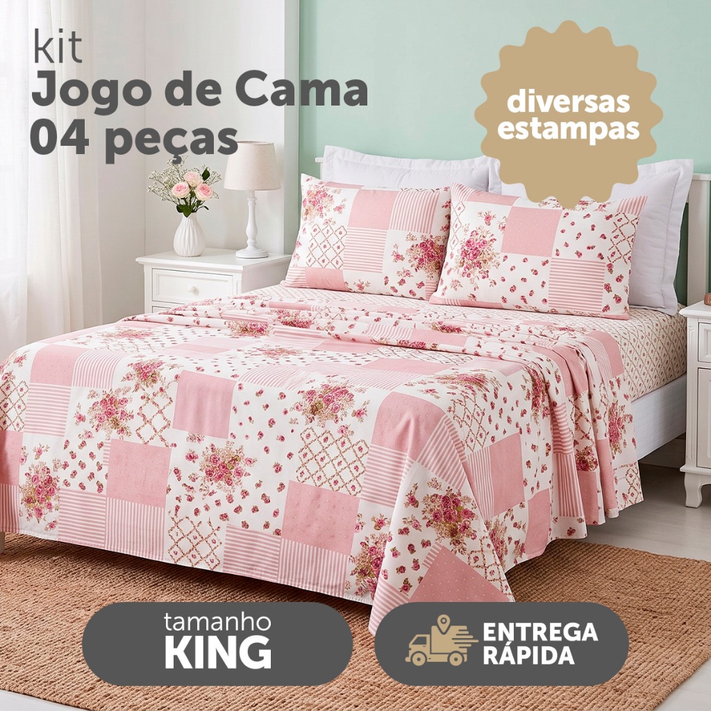 Jogo De Cama Lençol Casal King Size Estampado Bouti 4 Peças